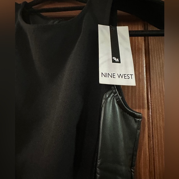 NWT Nine West Medium short black dress with stretch leather on the sides - Picture 3 of 5